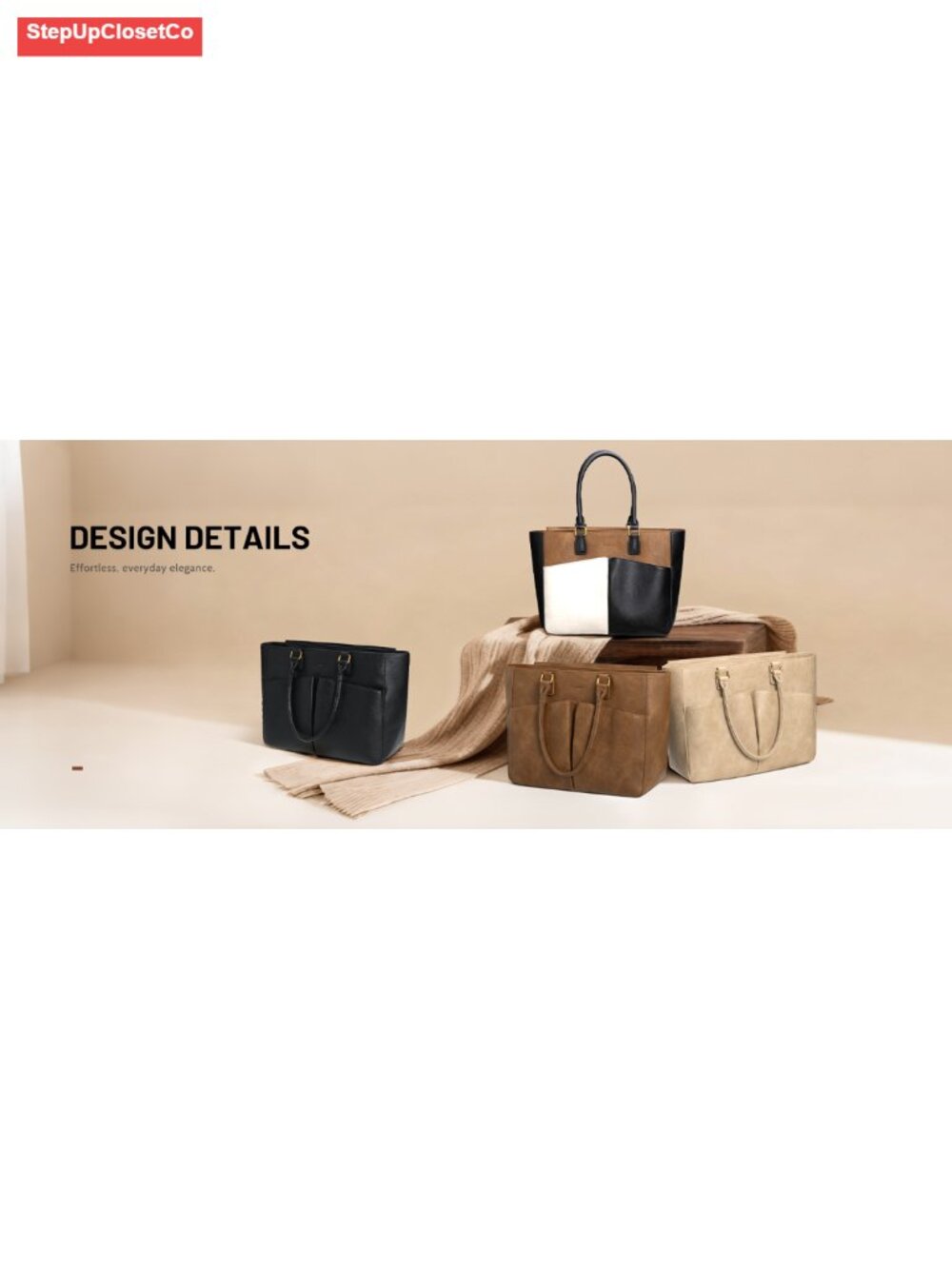 Faux Leather Tote Bag, Padded Laptop Compartment, Work & Travel - Picture 6 of 6